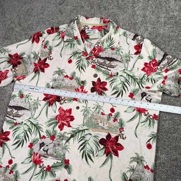 Tommy Bahama Hawaiian Camp Shirt Floral Holiday Christmas Red Poinsettia XL - Picture 6 of 8